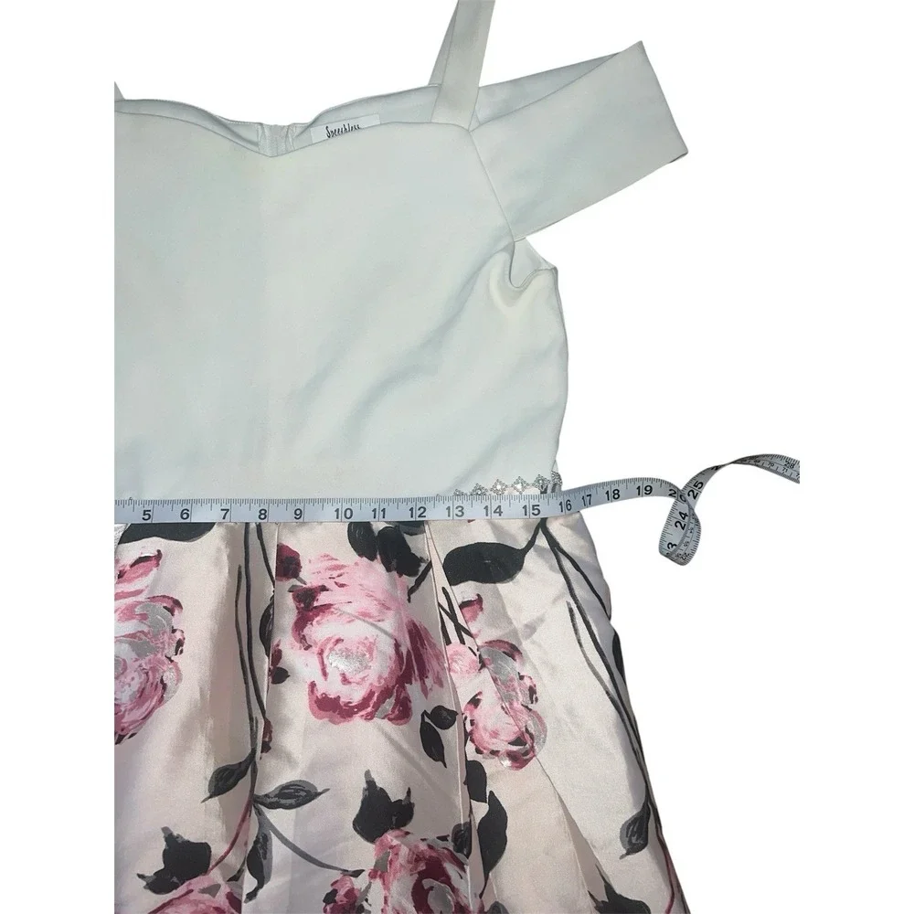 Speechless Little Girls Ivory Cold Shoulder Floral Bubble  Bottom Dress Sz 16.5